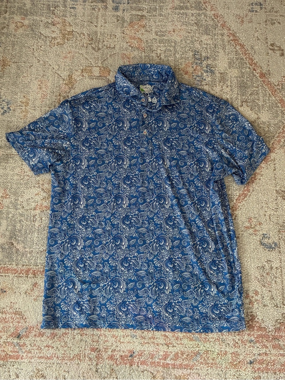 Tailorbyrd Blue Paisley Short-Sleeve Golf Polo